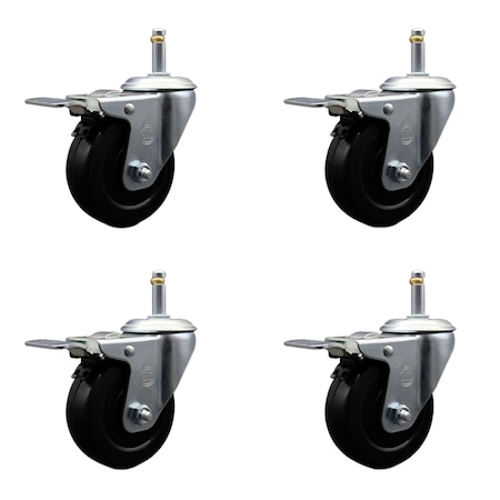 Service Caster 4 Hard Rubber Swivel 7/16'' Grip Ring Stem Caster Set with Total Lock Brake, 4PK SCC-GRTTL20S414-HRS-716138-4